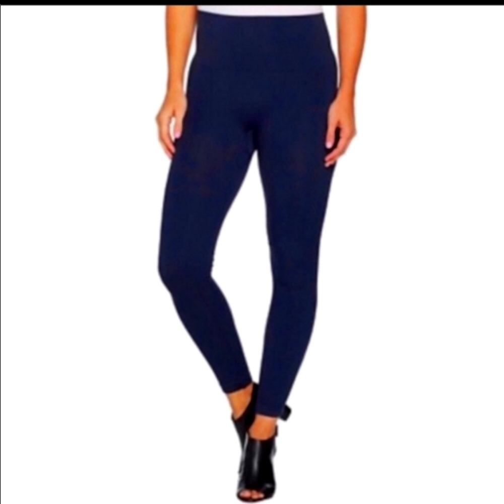 SOLD SPANX seemless  side zip Navy Blue leggings EUC